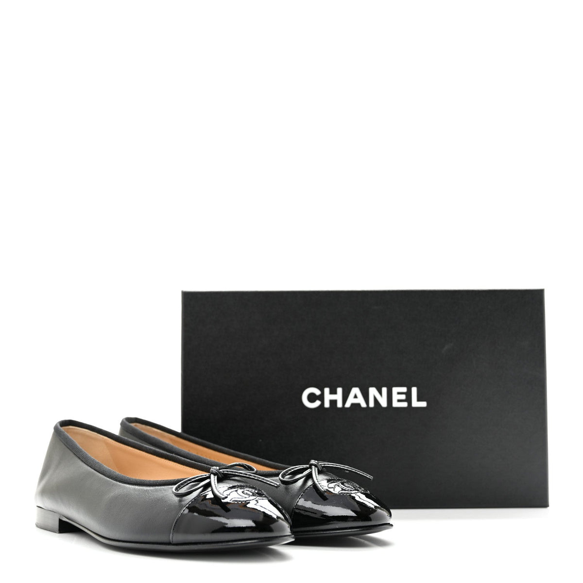 Lambskin Patent Cap Toe Ballerina Flats 39.5 Black