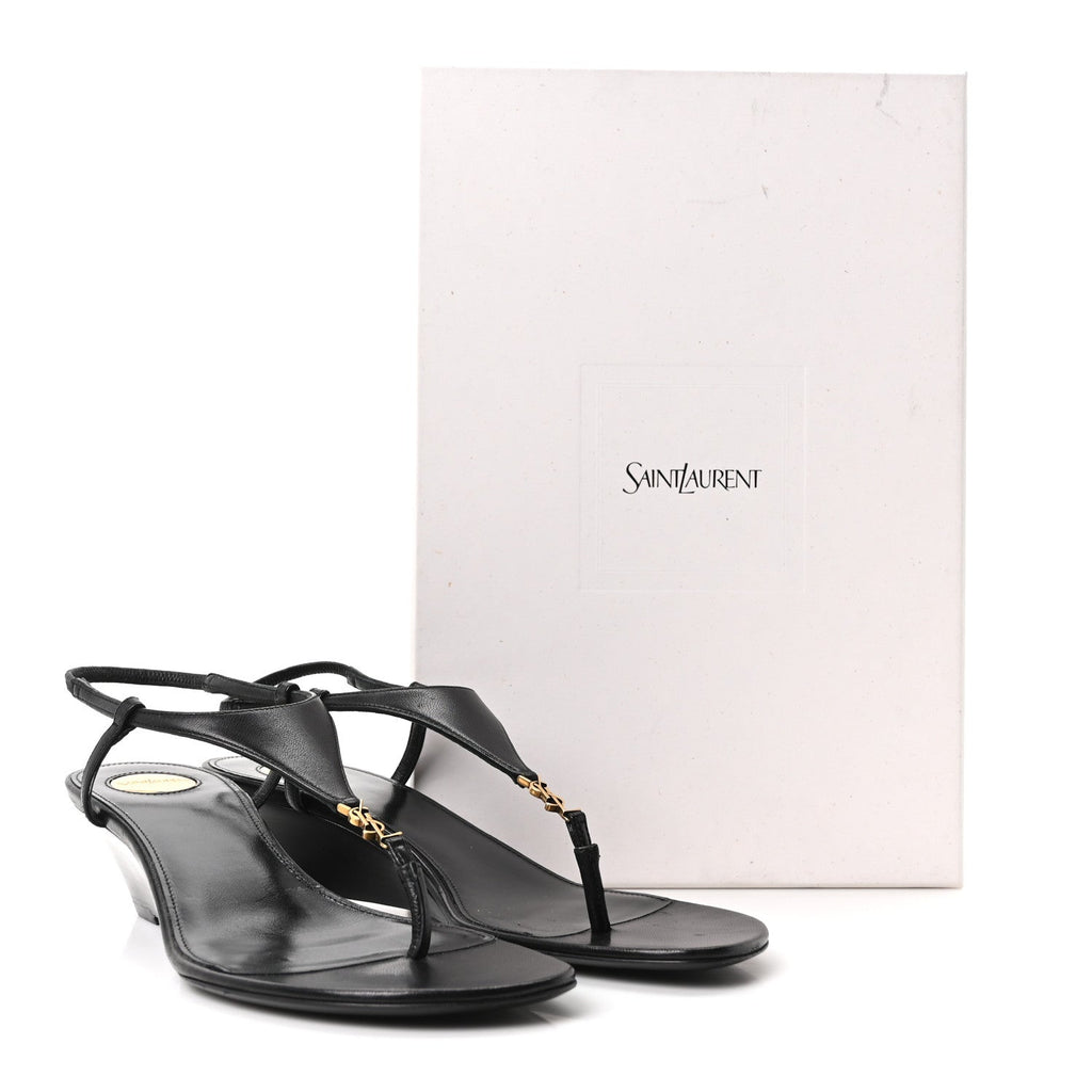 Nappa Cassandra Monogram Bridget 40 Wedge Sandals 37.5 Black