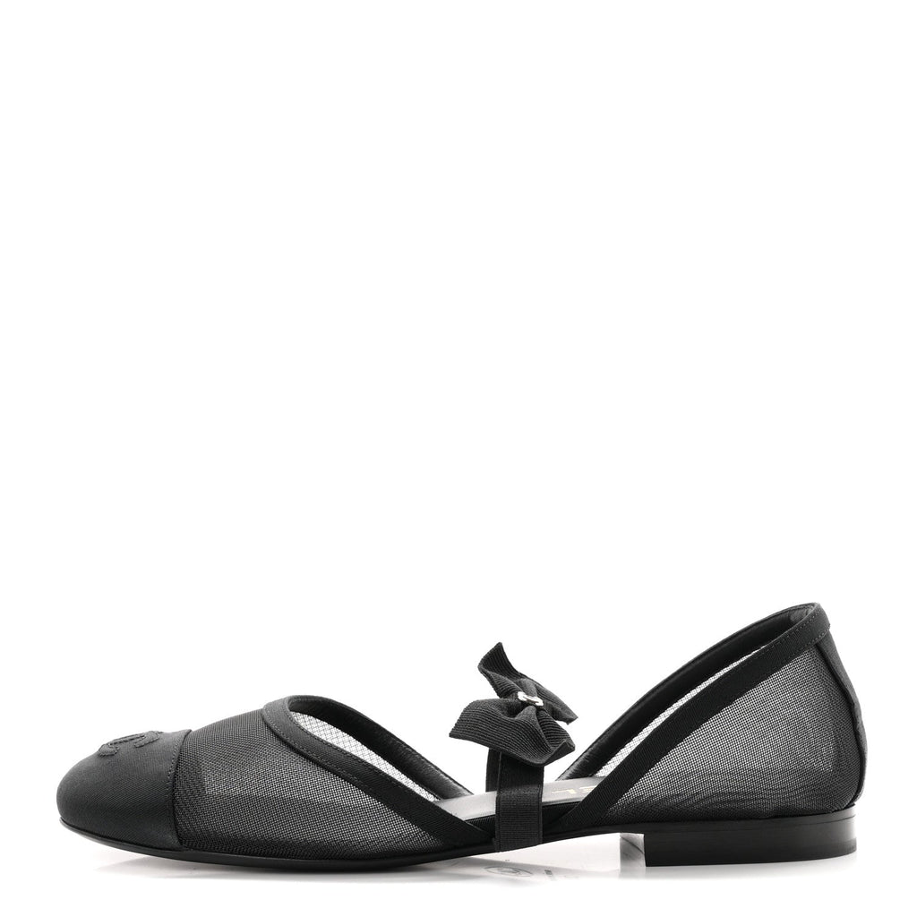 Mesh Grosgrain Mary Janes Flats 37 Black