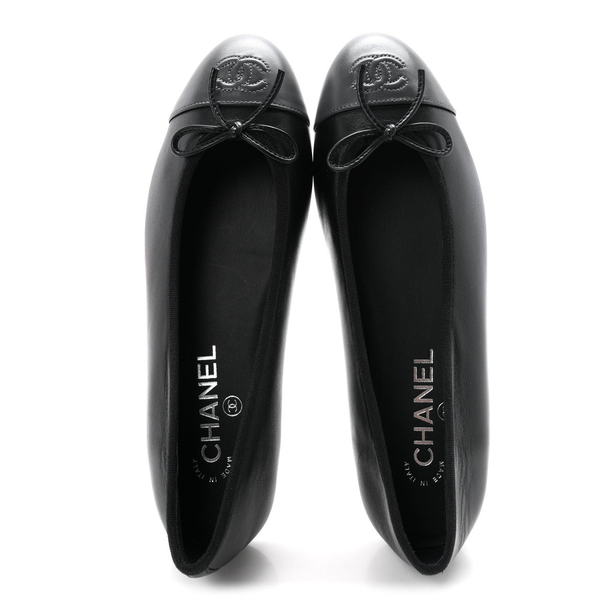 Lambskin CC Cap Toe Ballerina Flats 38.5 Black Dark Grey