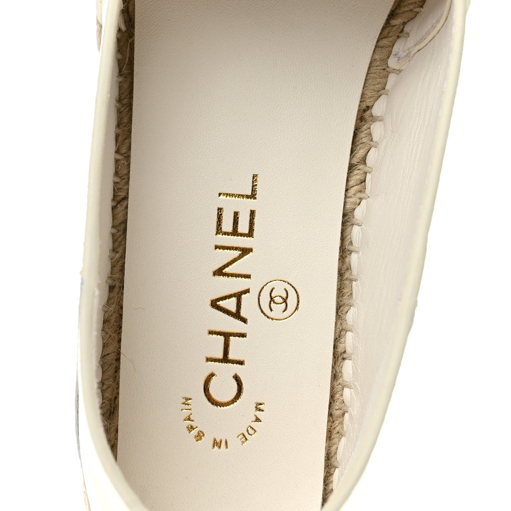Shiny Calfskin CC Espadrilles 41 White Black