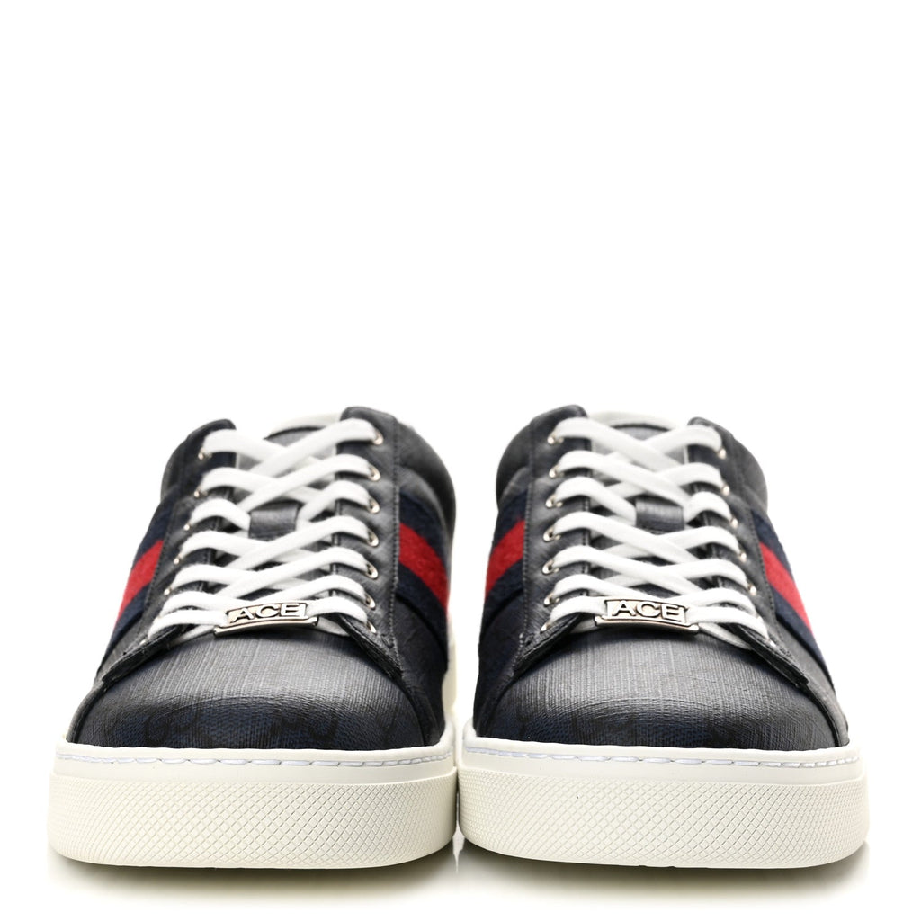 GG Supreme Monogram Web Mens New Ace Sneakers 8 Dark Blue