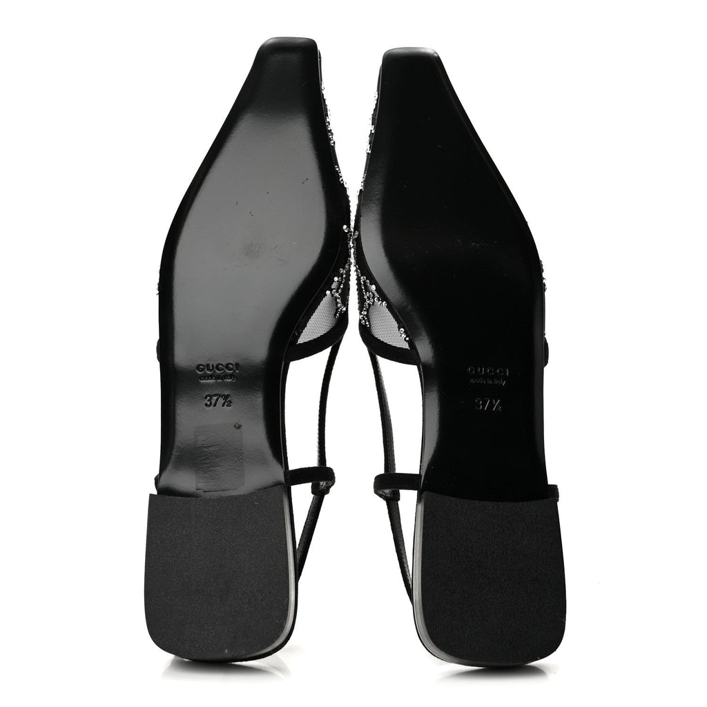 Tela Retino Kid Scamosciato Crystal GG Monogram Square Demi Ballet Flats 37.5 Black