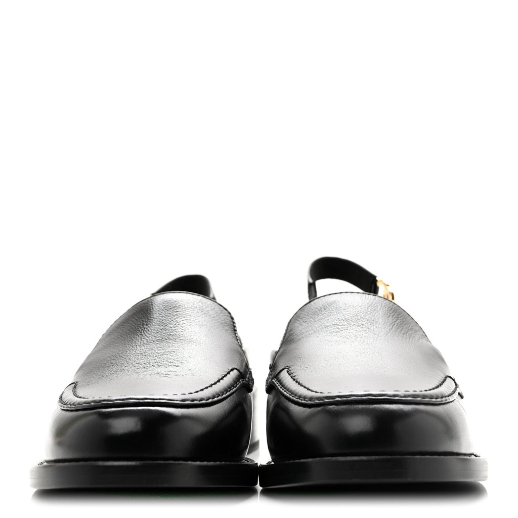 Glazed Calfskin CC Slingback Flats 37 Black