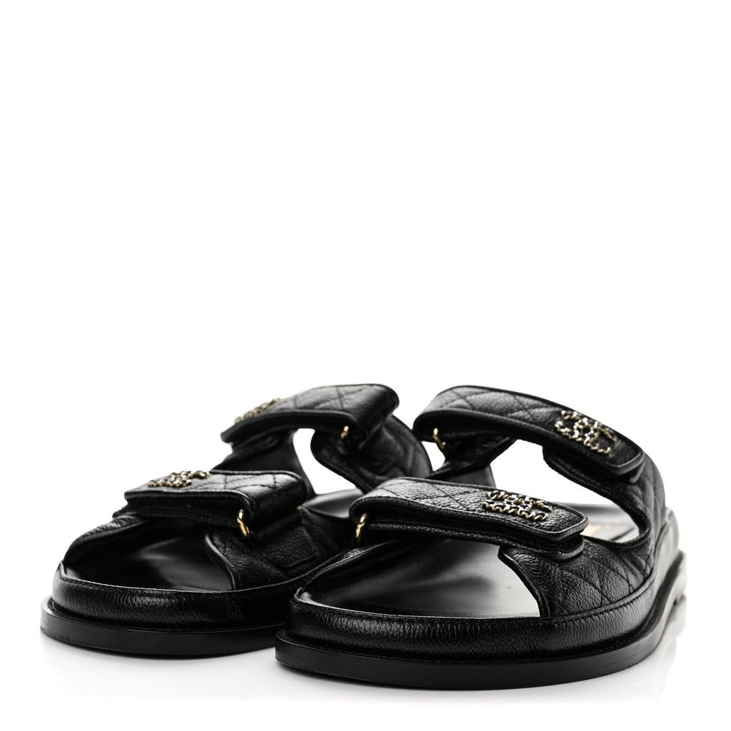 Grained Calfskin Velcro Dad Sandals 40 Black