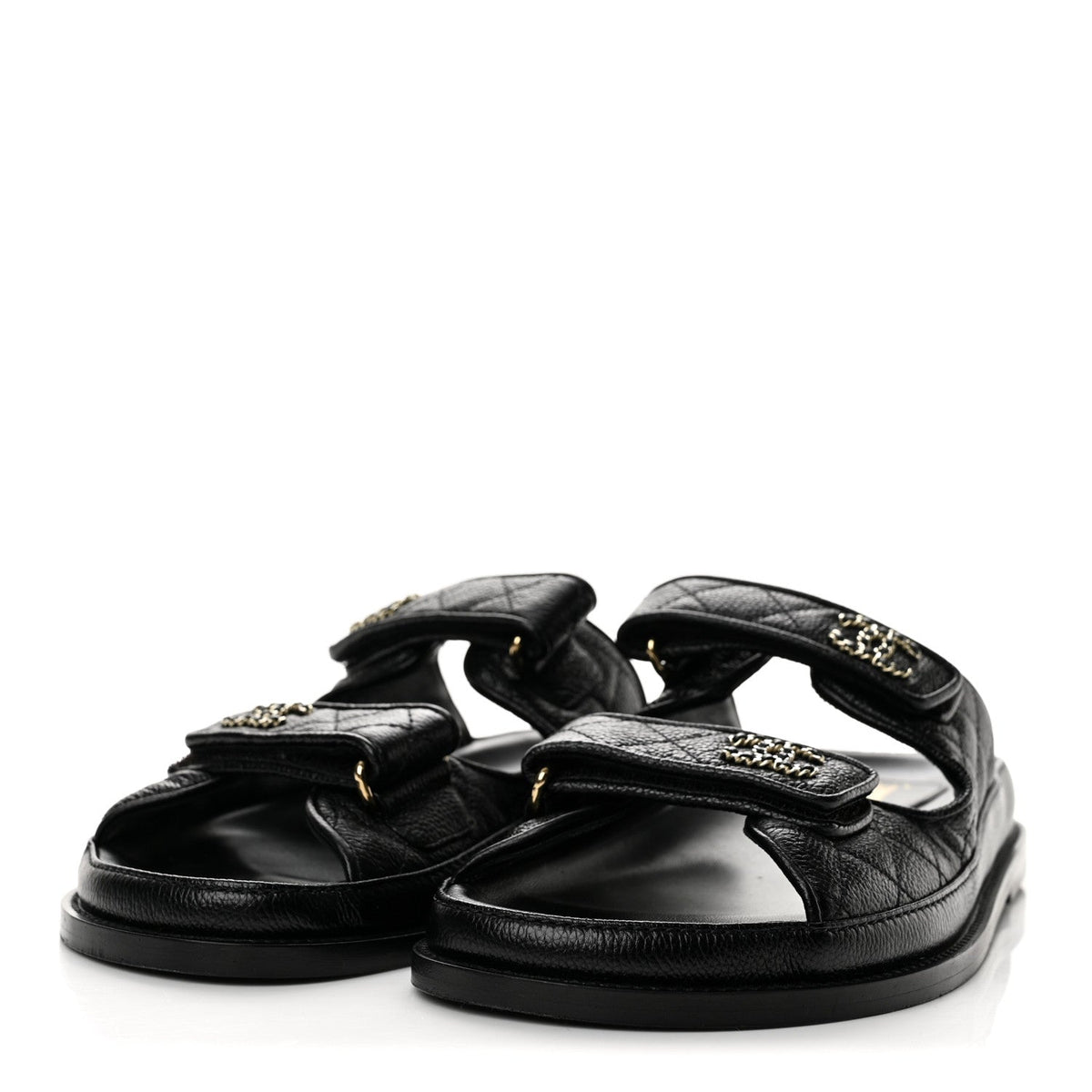 Grained Calfskin Velcro Dad Sandals 40 Black