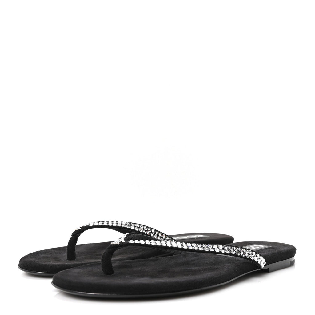 Velvet Crystal CC Thong Sandals 36.5 Black