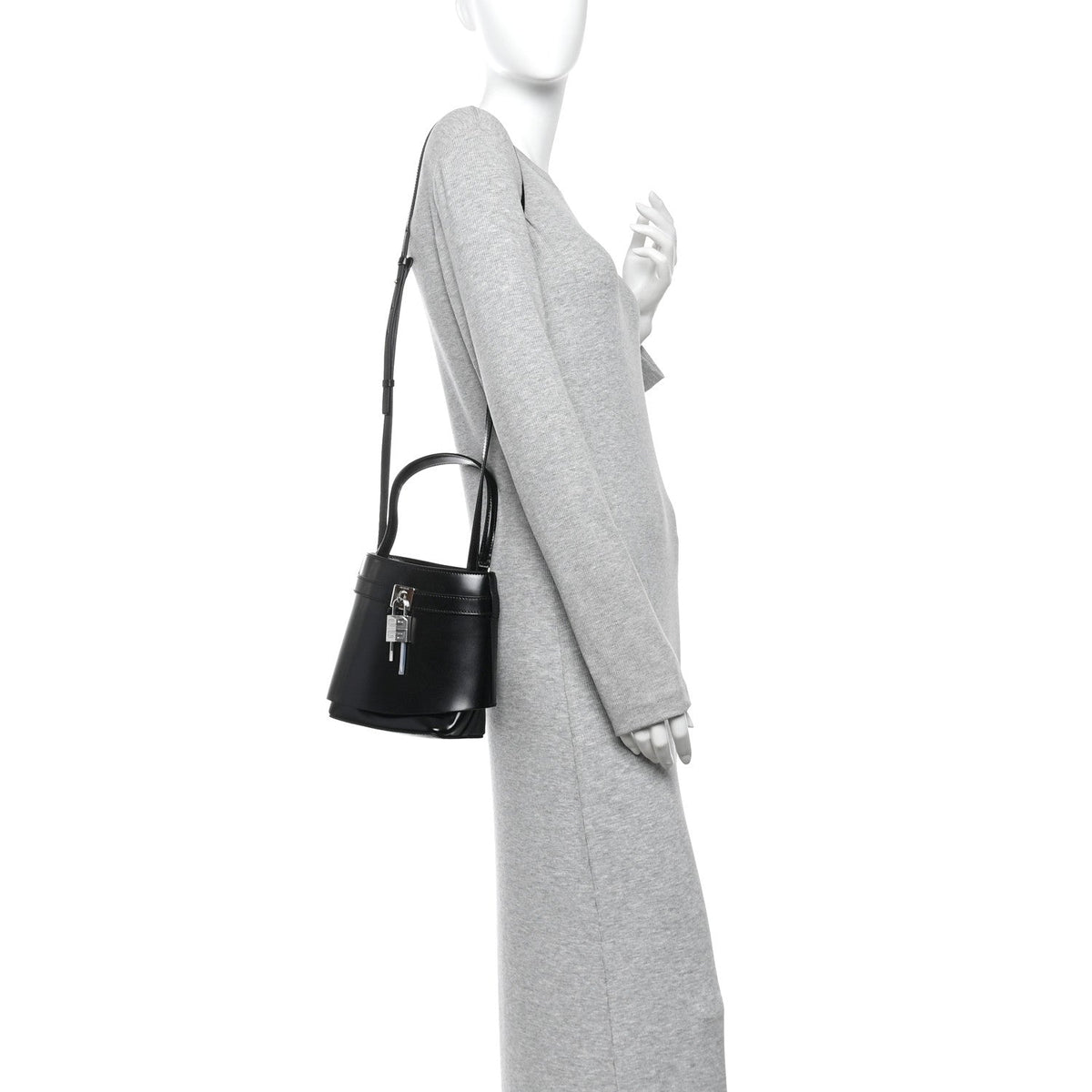 Box Calfskin Shark Lock Bucket Bag Black