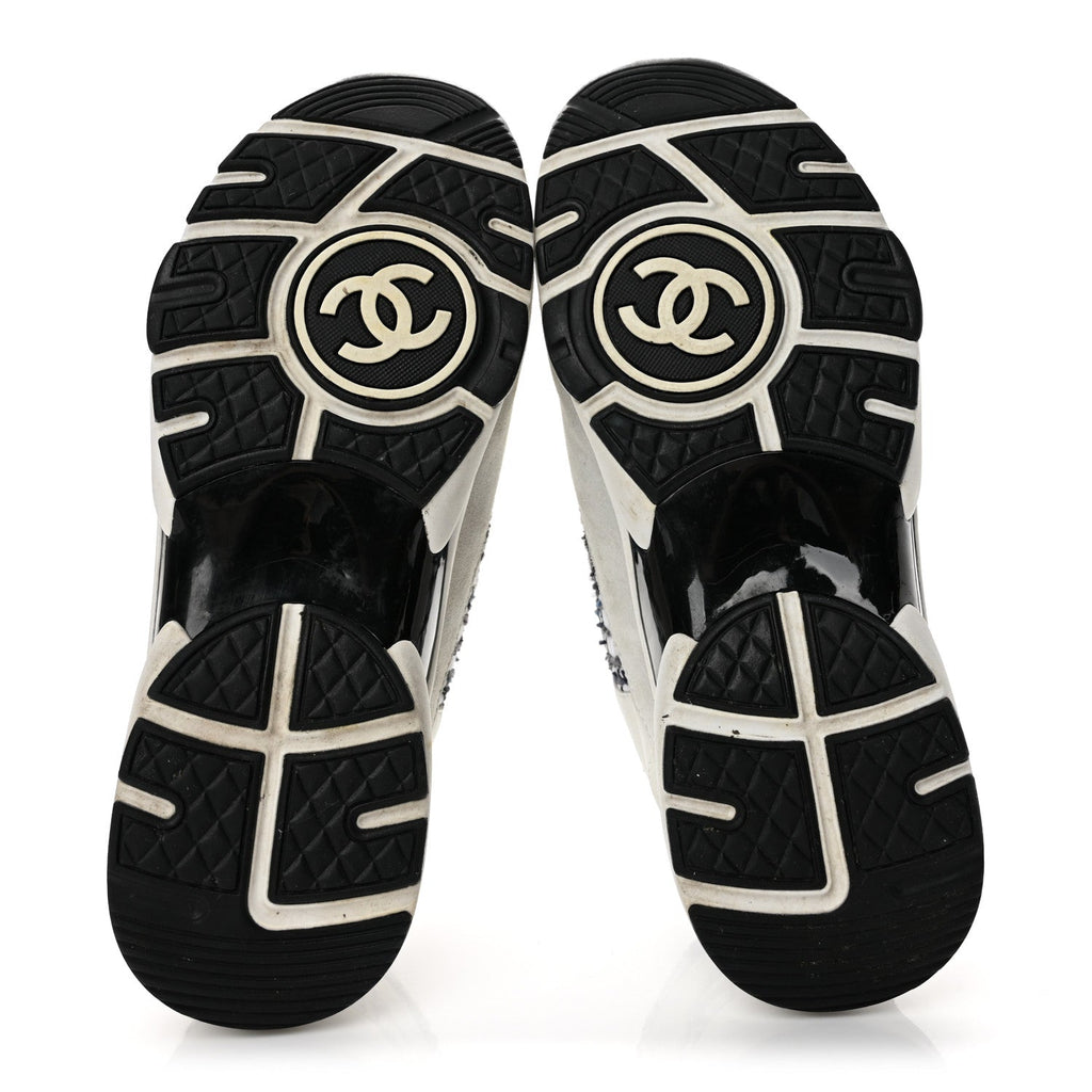 Tweed Suede Calfskin Womens CC Sneakers 41 Dark Blue Black Grey White