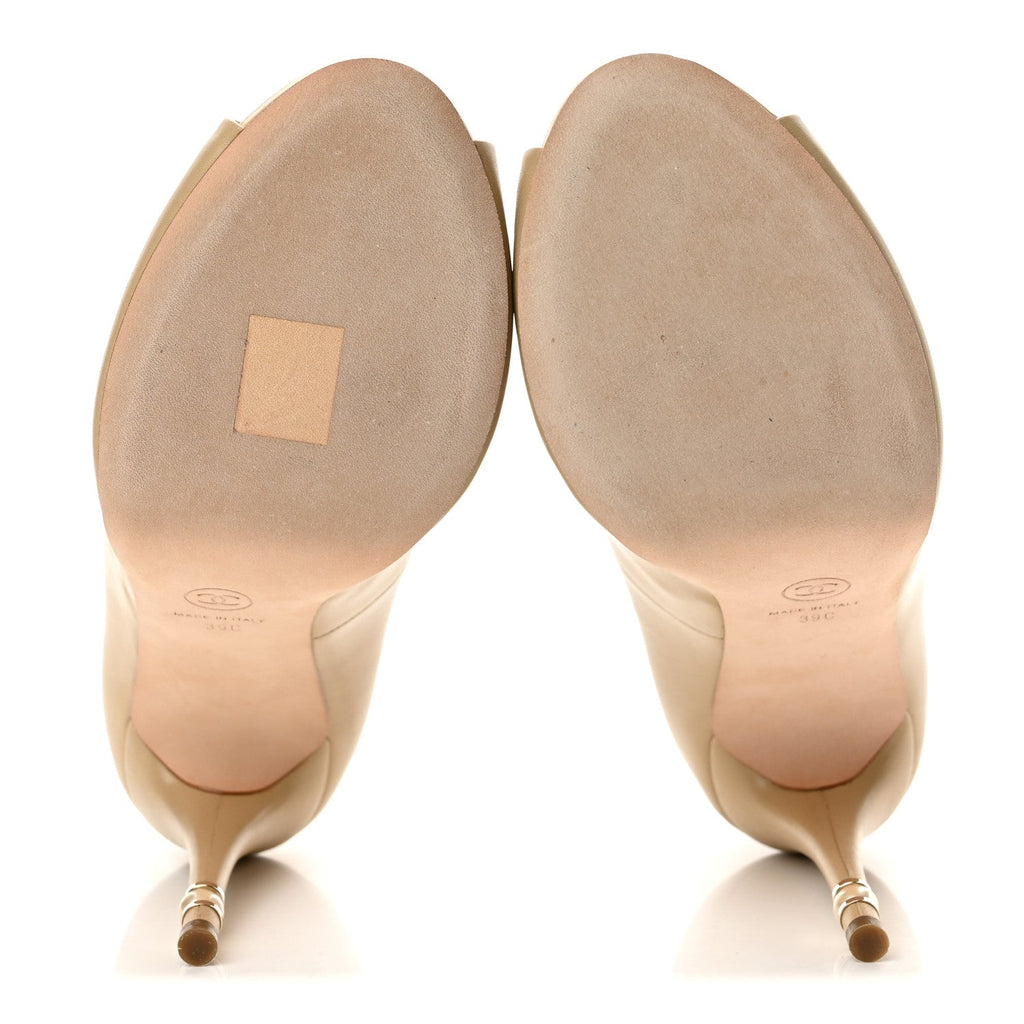 Lambskin Pearl Peep Toe Pumps 39 Beige