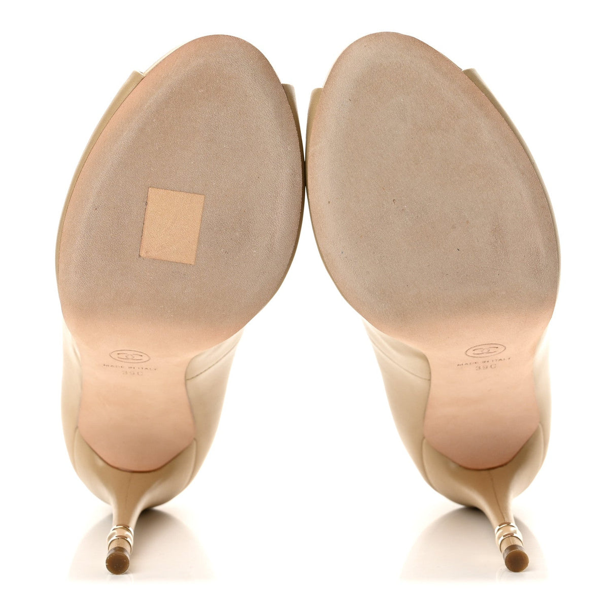 Lambskin Pearl Peep Toe Pumps 39 Beige