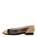 Raffia Cap Toe Ballerina Flats 38 Black Beige