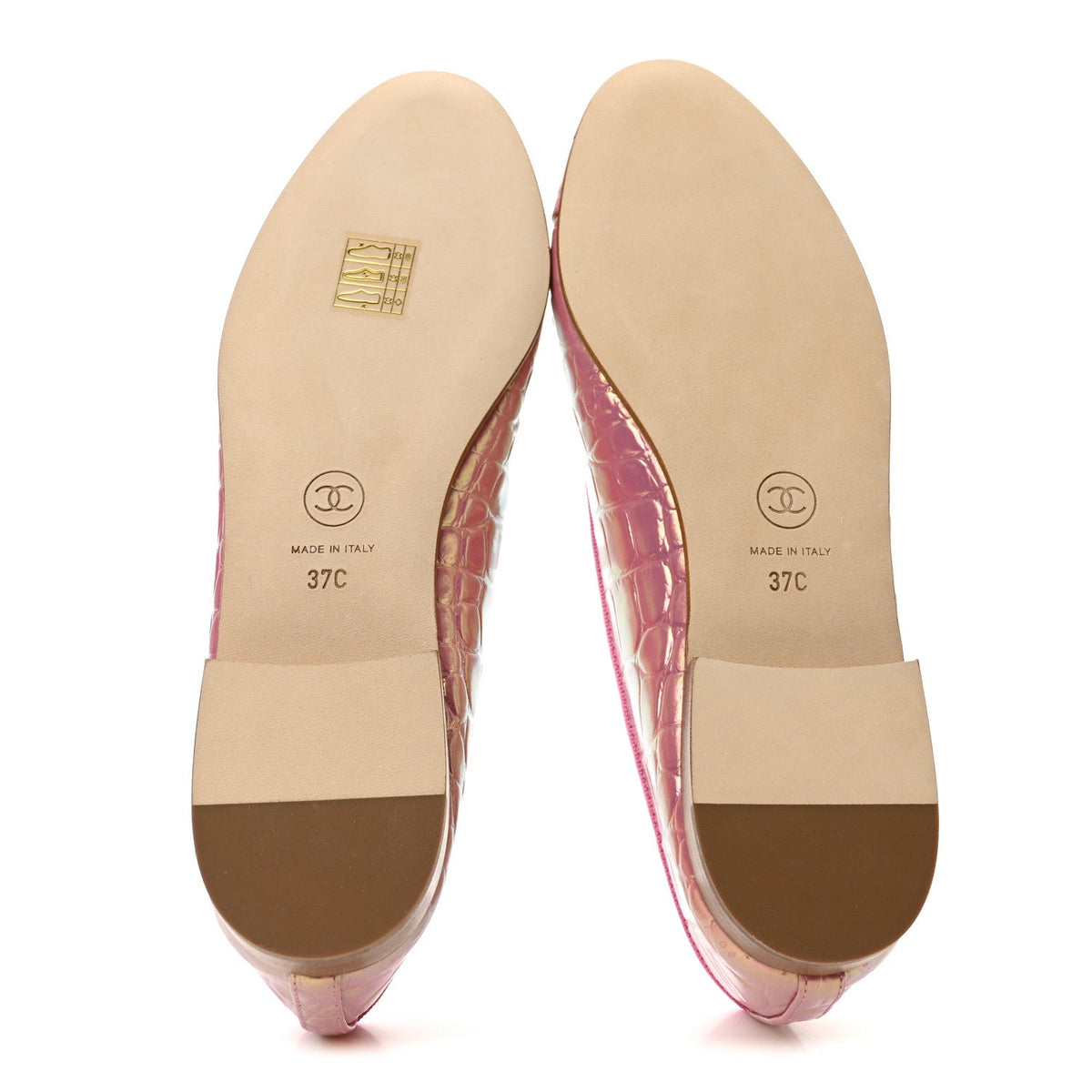 Iridescent Calfskin Crocodile Embossed Ballerina Flats 37 Pink