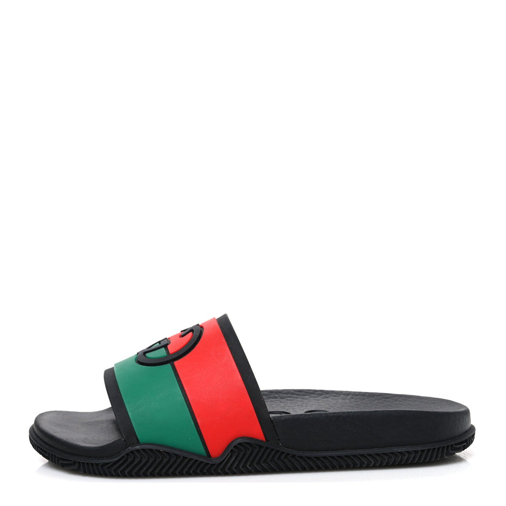 Rubber Web Womens Interlocking G Slide Sandals 35 Black Green Red