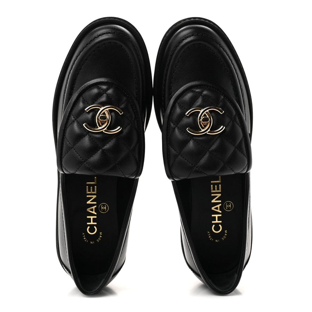 Lambskin Quilted CC Turnlock Loafers 36.5 Black