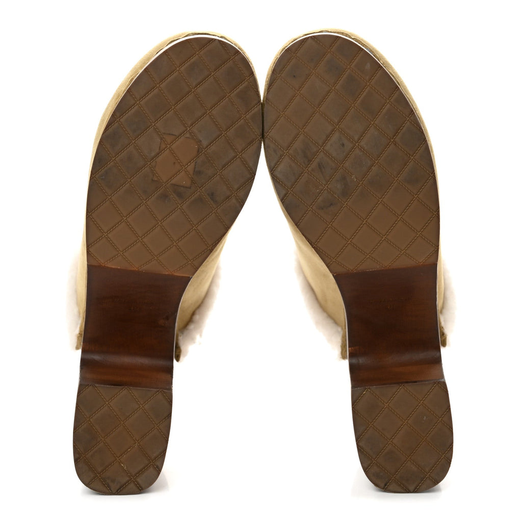 Suede Shearling CC Clogs 40 Beige
