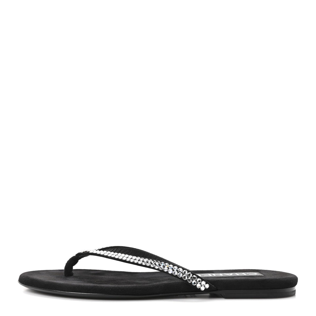 Velvet Crystal CC Thong Sandals 36.5 Black