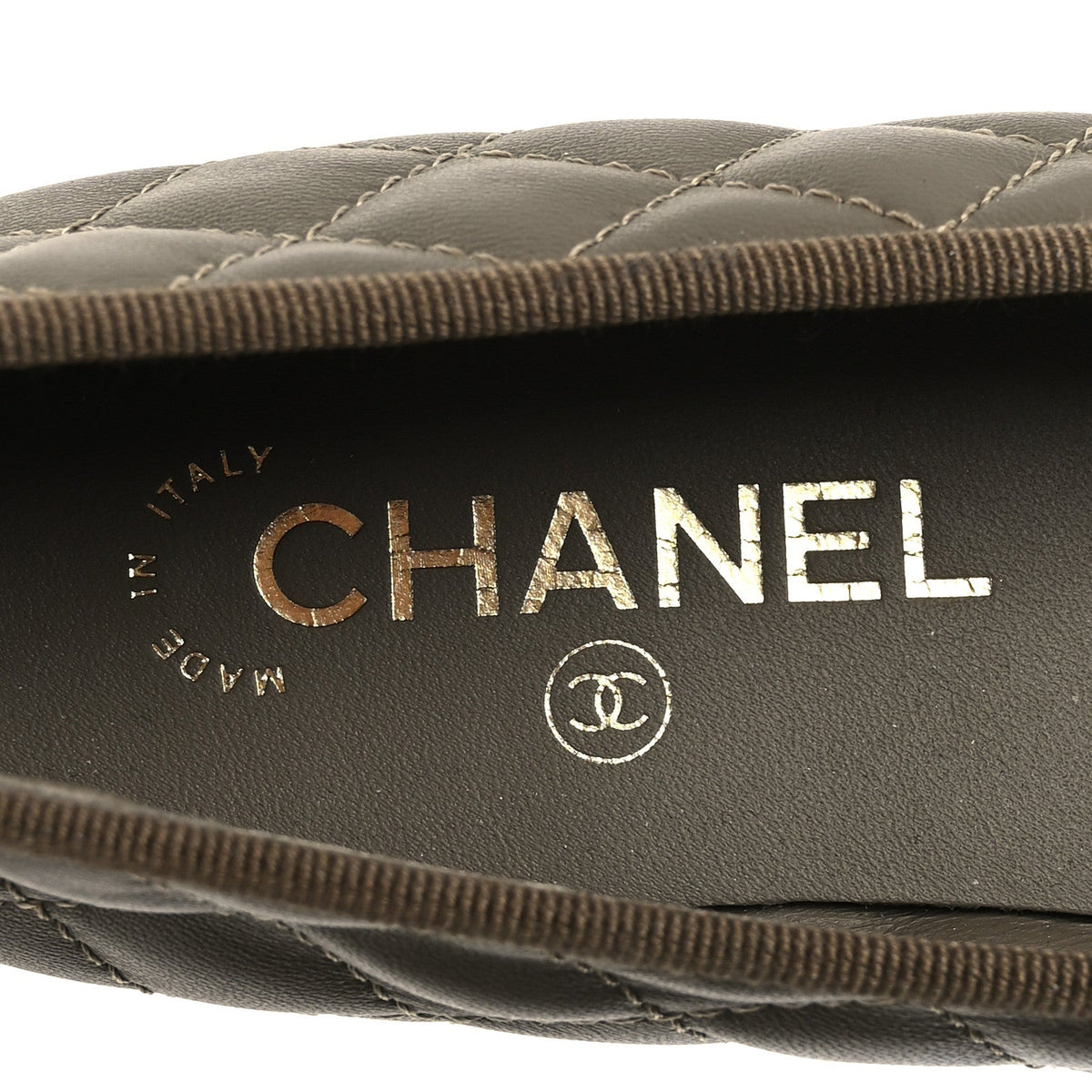 Lambskin Quilted CC Cap Toe Ballerina Flats 37 Dark Khaki