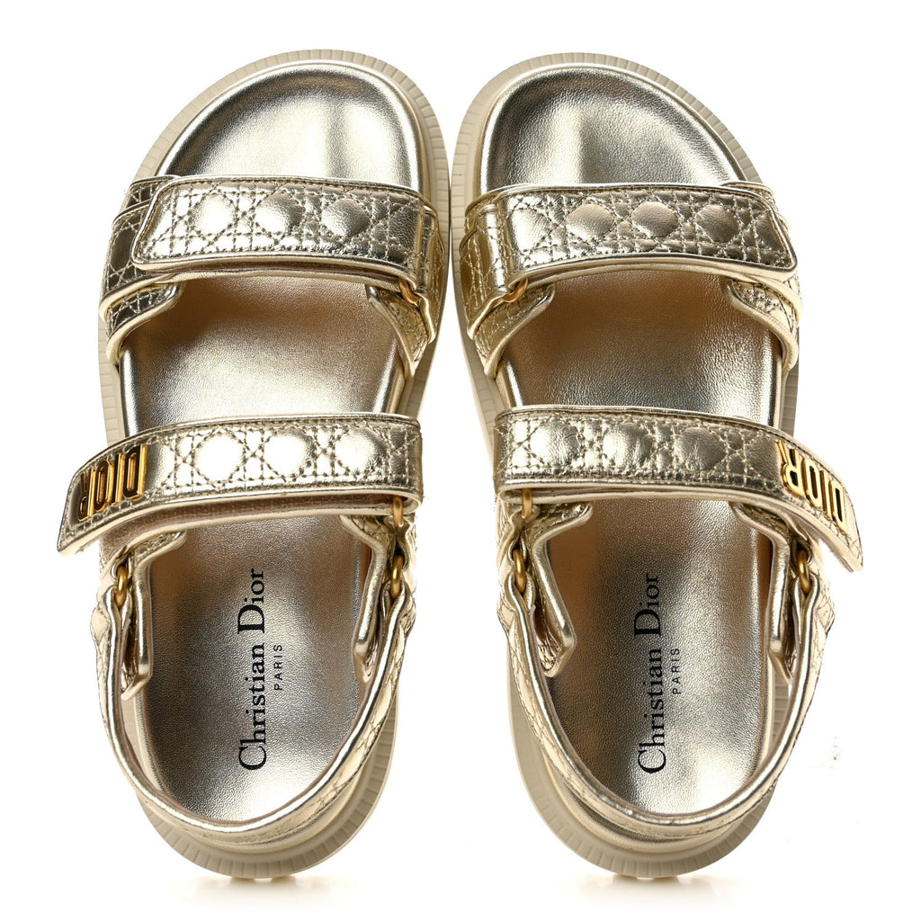 Laminated Sheepskin Cannage Dioract Sandals 39.5 Pale Gold