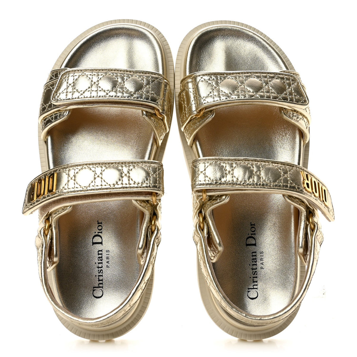 Laminated Sheepskin Cannage Dioract Sandals 39.5 Pale Gold