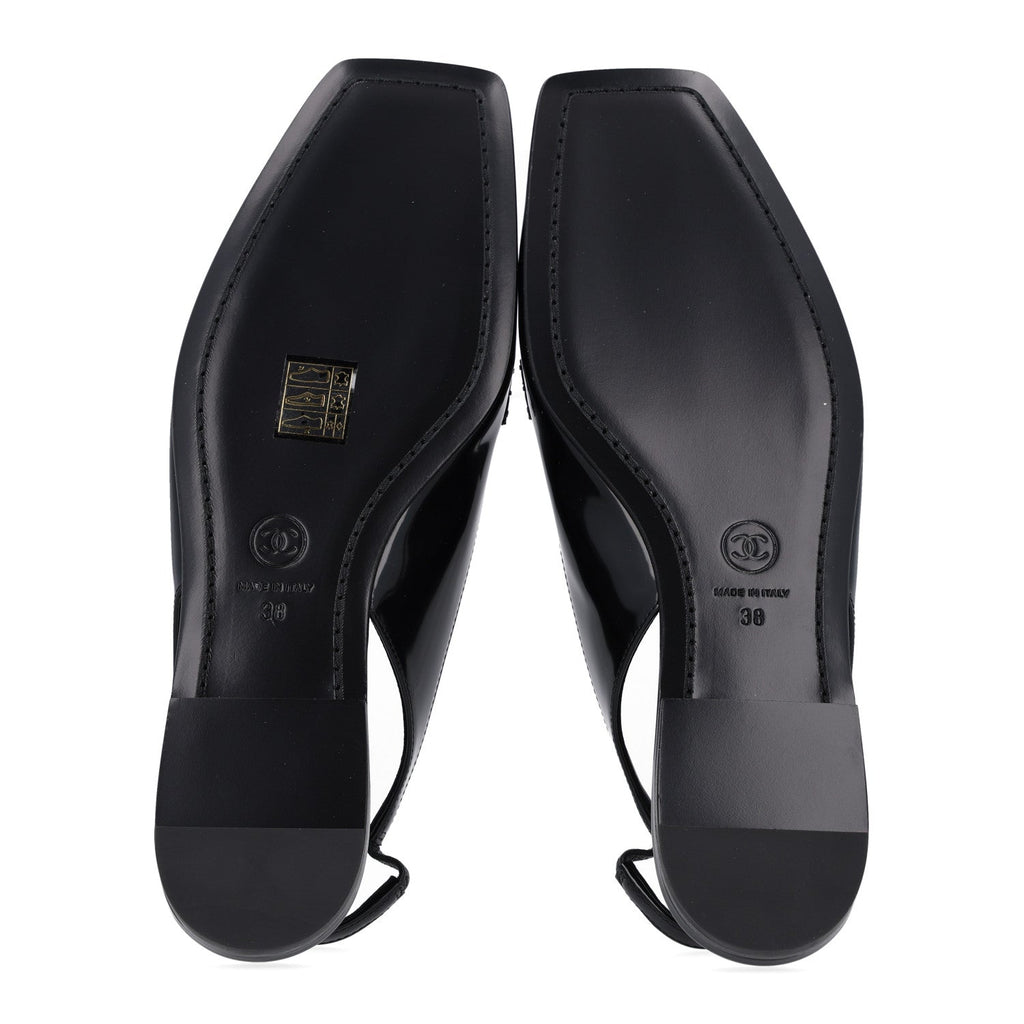 Shiny Calfskin Slingback Loafers 38 Black