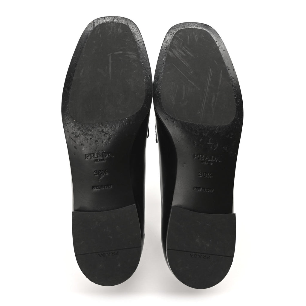 Brushed Calfskin Metal Triangle Logo 20mm Loafers 36.5 Black