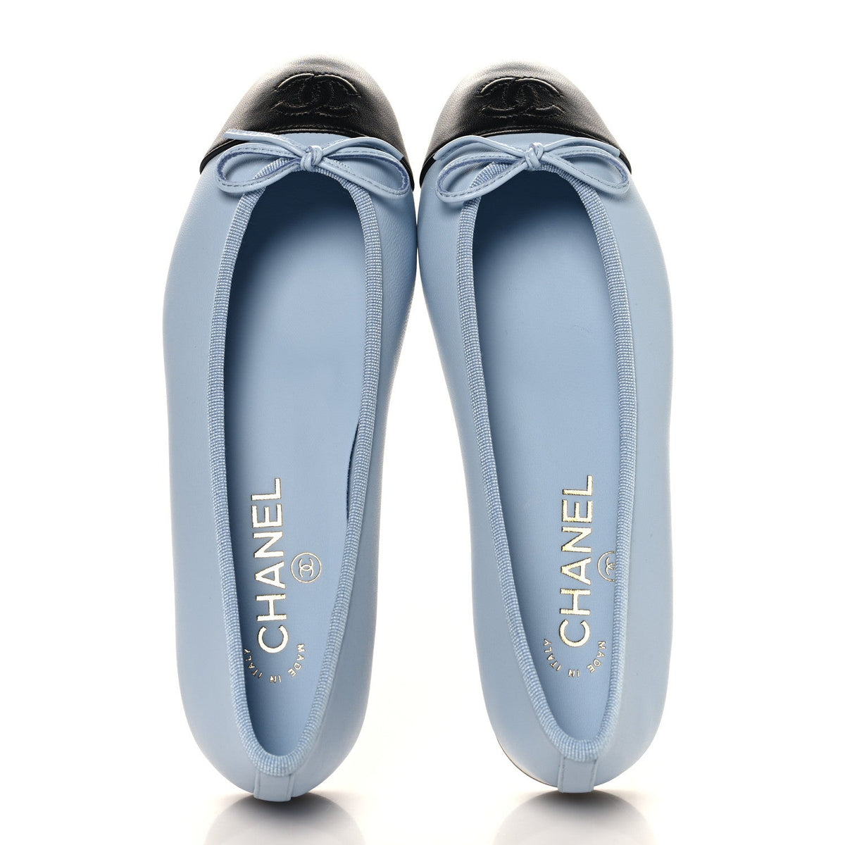 Lambskin Cap Toe CC Ballerina Flats 37 Light Blue Black