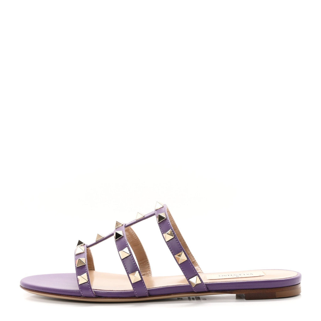 Nappa Rockstud Caged Flat Slide Sandals 36 Indian Violet