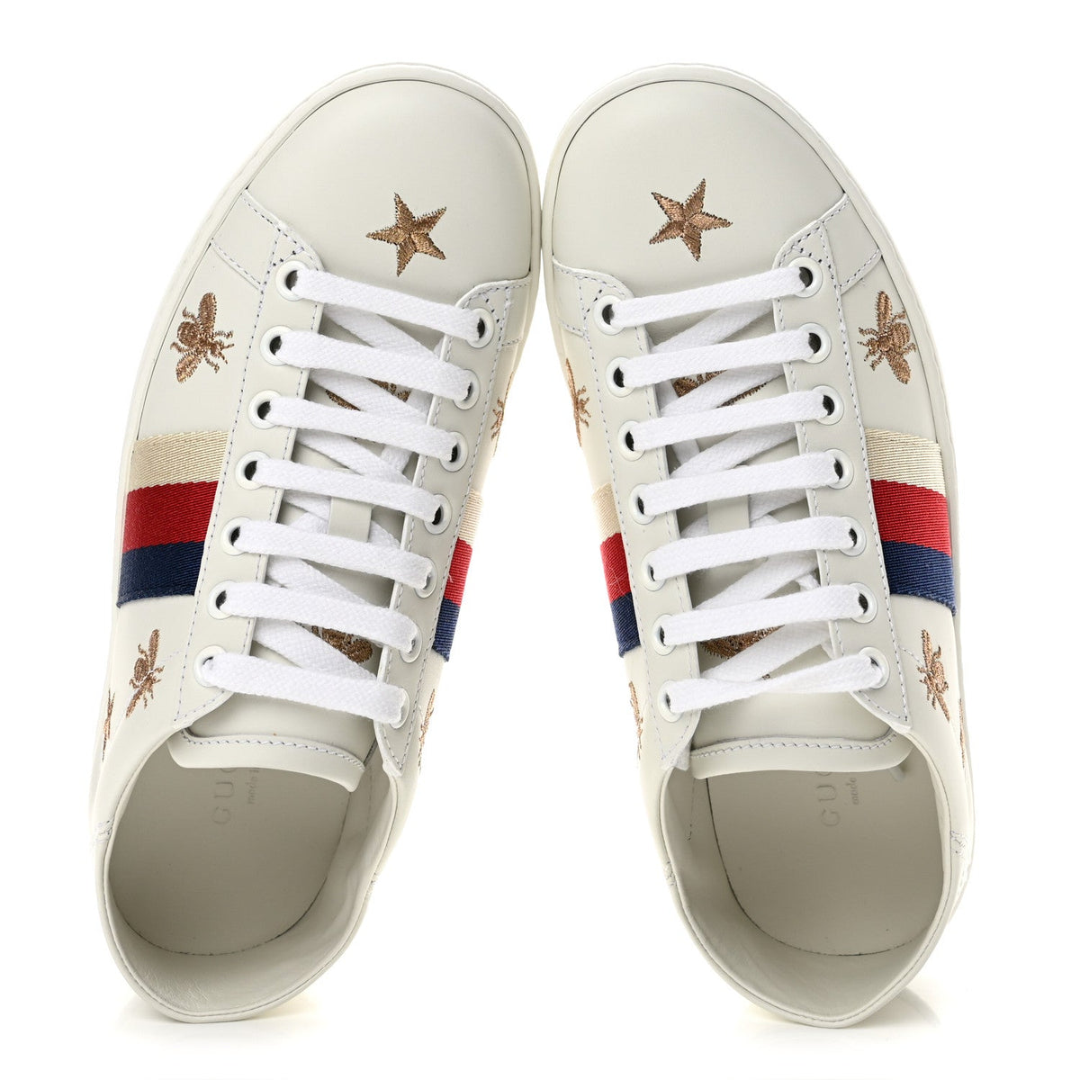 Calfskin Bee Star Embroidered Sylvie Web Ace Sneakers 35 White