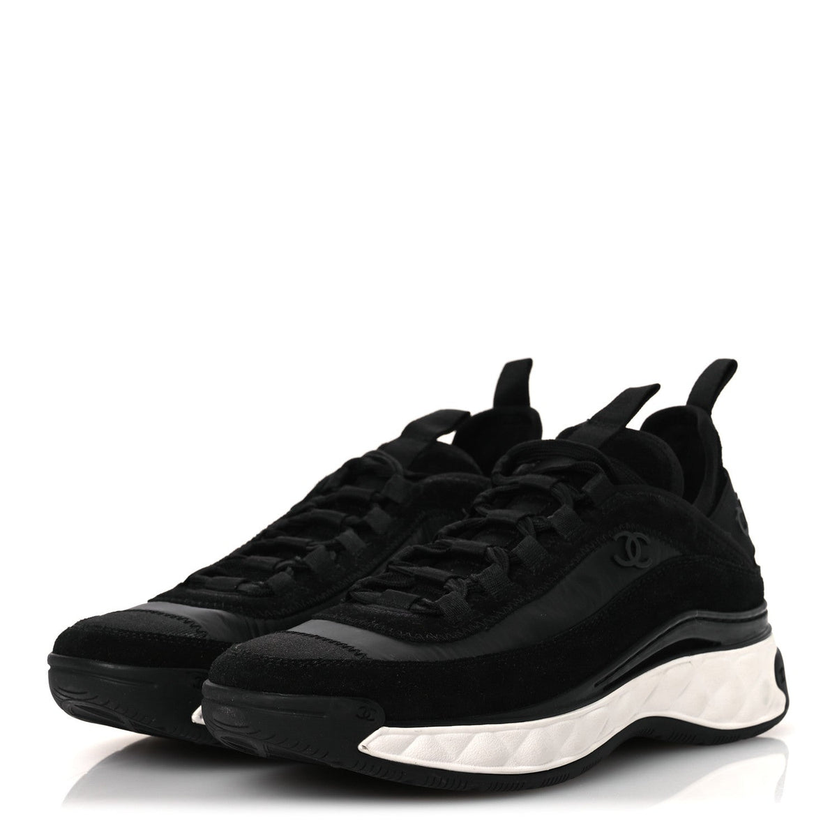 Velvet Calfskin Mixed Fibers CC Sneakers 37 Black