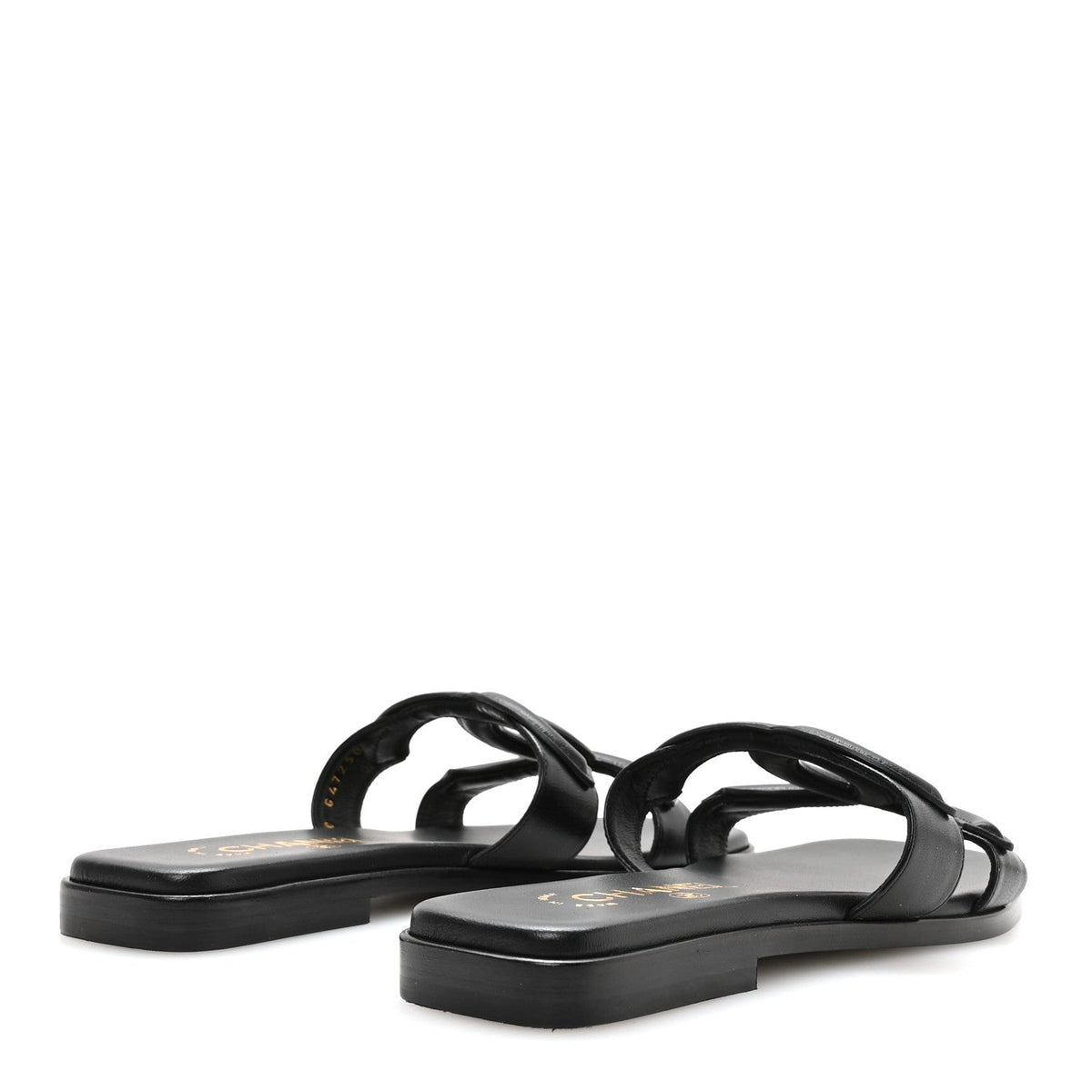Lambskin CC Cut Out Mules Sandals 36 Black
