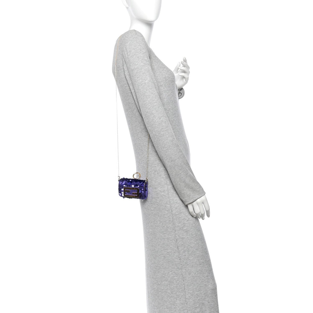 Sequin Paillettes Shiny Nappa Sex and the City Nano Maxi Buckle Baguette Charm Viola Purple