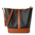 Triomphe Canvas Calfskin Medium Bucket Bag Tan