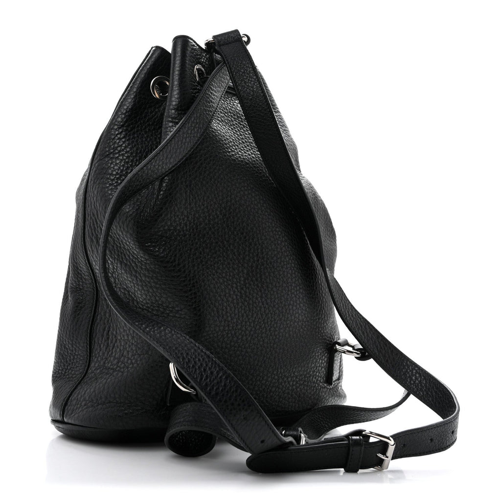 Pebbled Calfskin Small Soho Drawstring Backpack Black