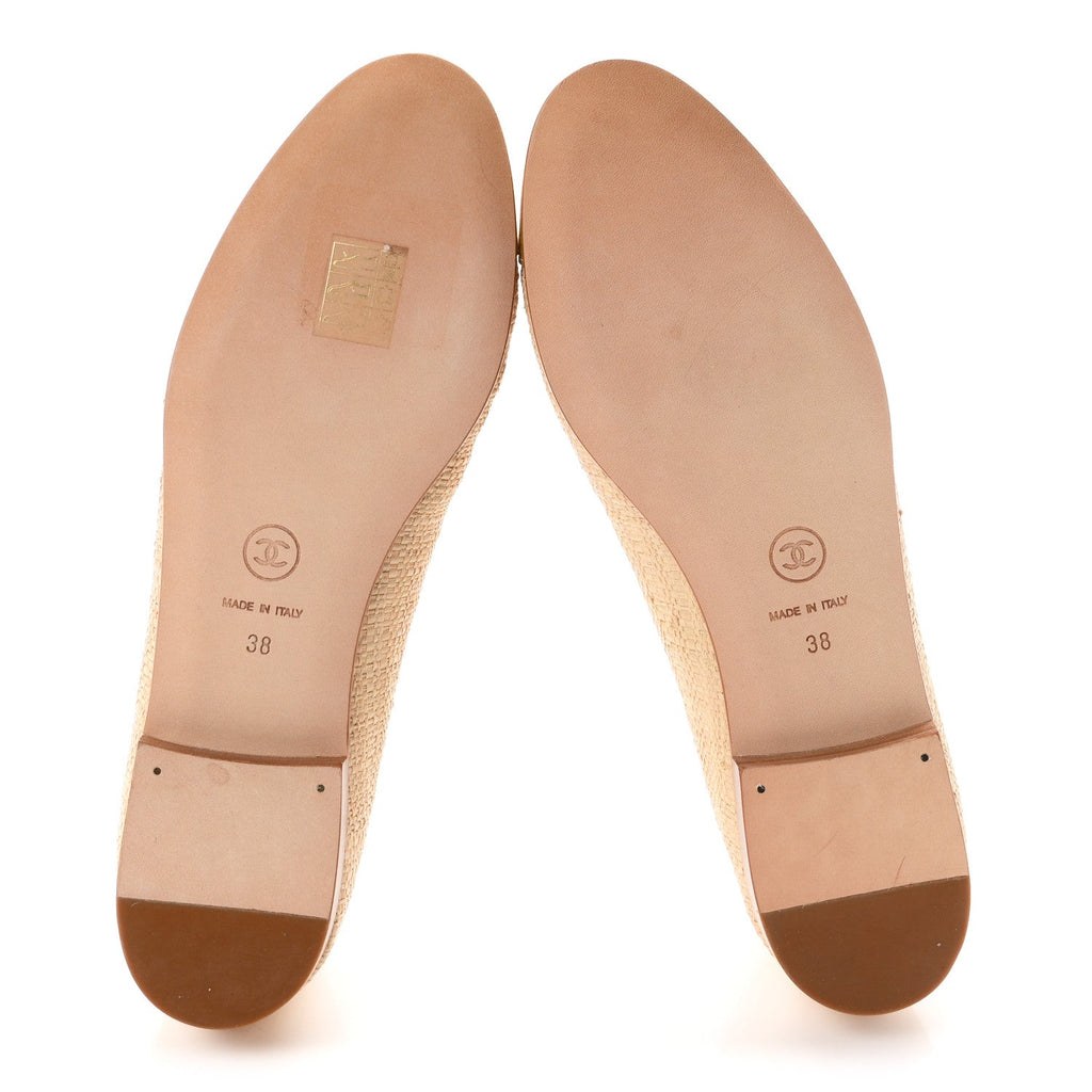 Raffia Patent Glitter Cap Toe Ballerina Flats 38 Gold Beige