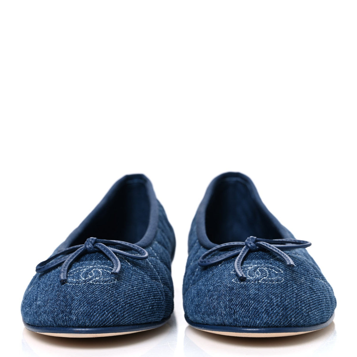 Washed Denim Quilted Cap Toe CC Ballerina Flats 41 Blue