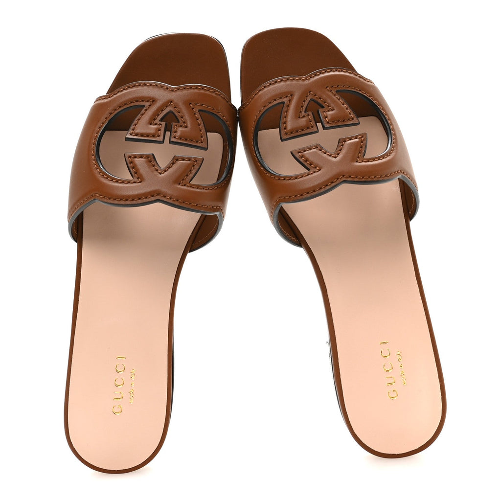 Cosmos Softy Calfskin Interlocking G Cut Out Slide Sandals 36.5 Cuir