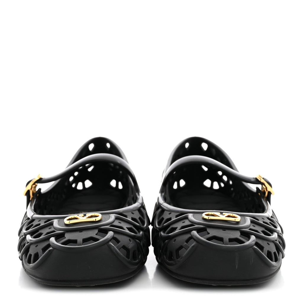 Scalloped Rubber VLogo Ondette Ballerina Flats 41 Black