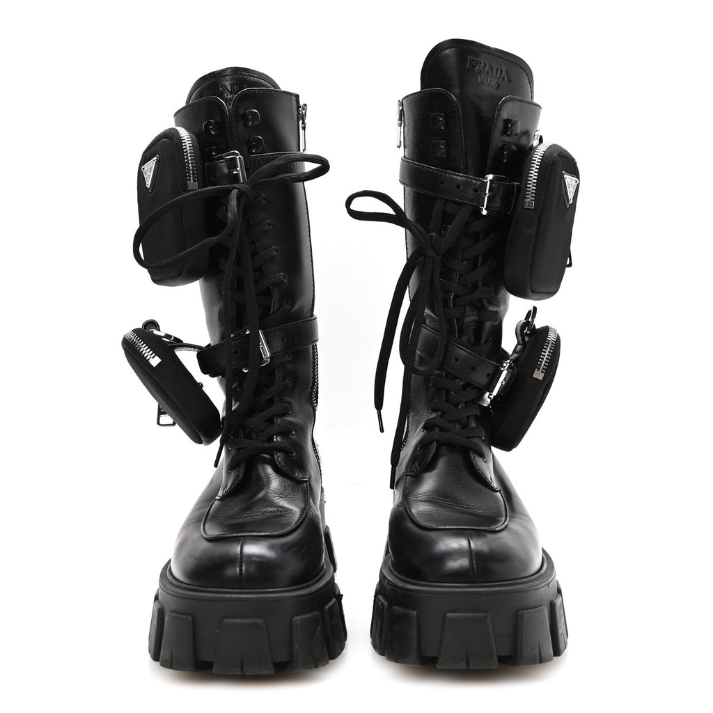 Spazzolato Rois Re-Nylon Metal Triangle Logo Monolith Pouch Pocket 55mm Tall Combat Boots 38 Black