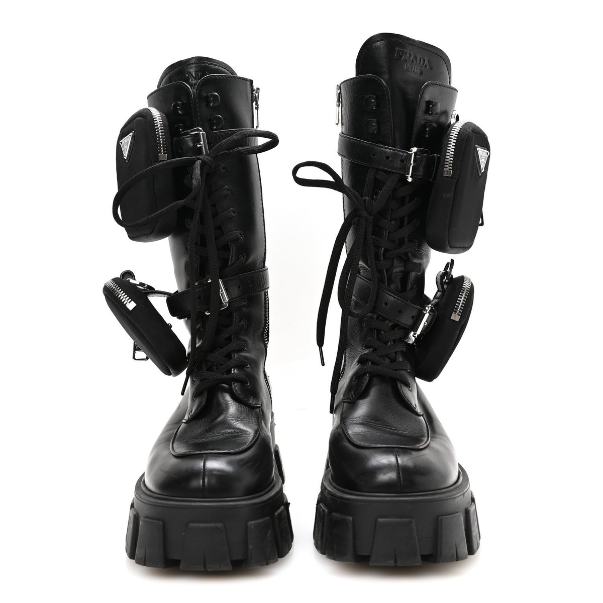 Spazzolato Rois Re-Nylon Metal Triangle Logo Monolith Pouch Pocket 55mm Tall Combat Boots 38 Black