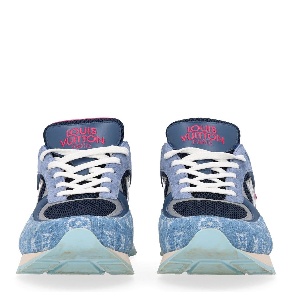 Monogram Denim Mesh Mens Run Away Sneakers 10 Blue