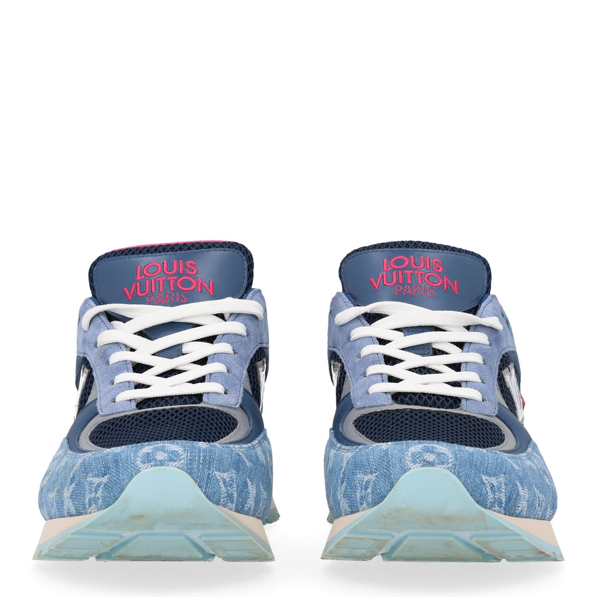 Monogram Denim Mesh Mens Run Away Sneakers 10 Blue