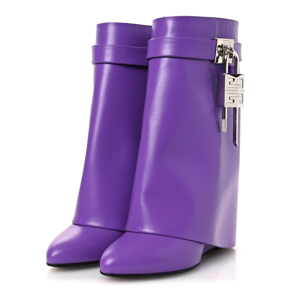 Calfskin Shark Lock Ankle Boots 35 Ultraviolet