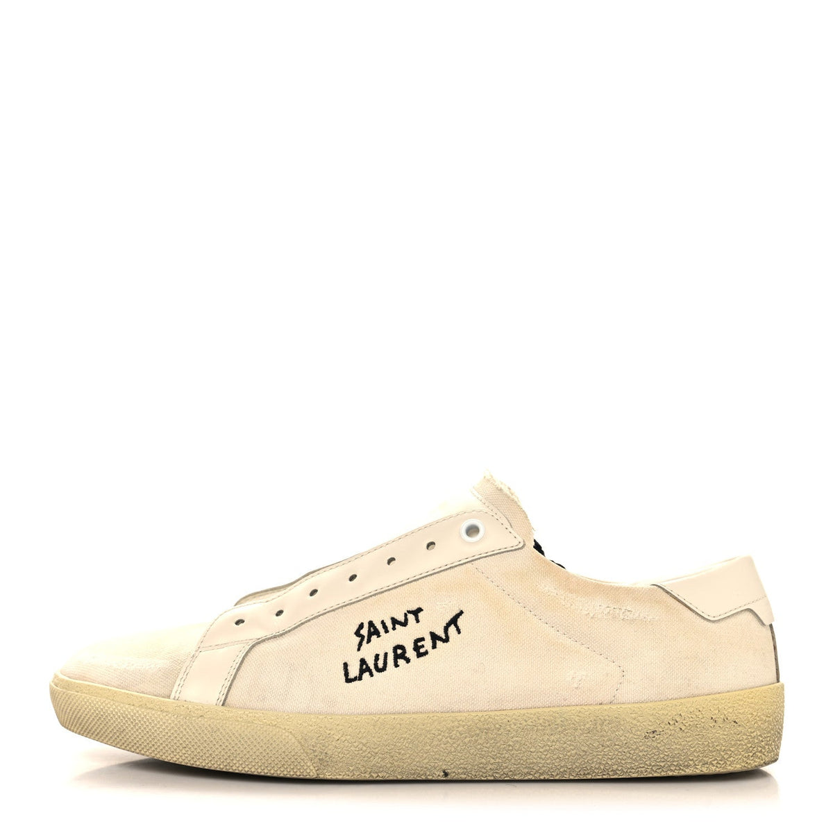 Distressed Canvas Court Classic Sneakers 42 Panna