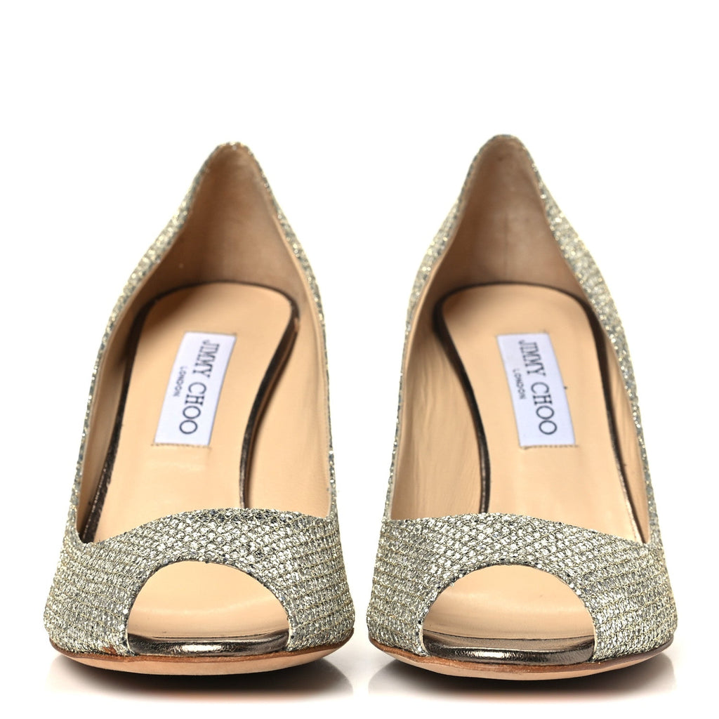 Glitter Fabric Evelyn Peep Toe Pumps 40.5 Champagne
