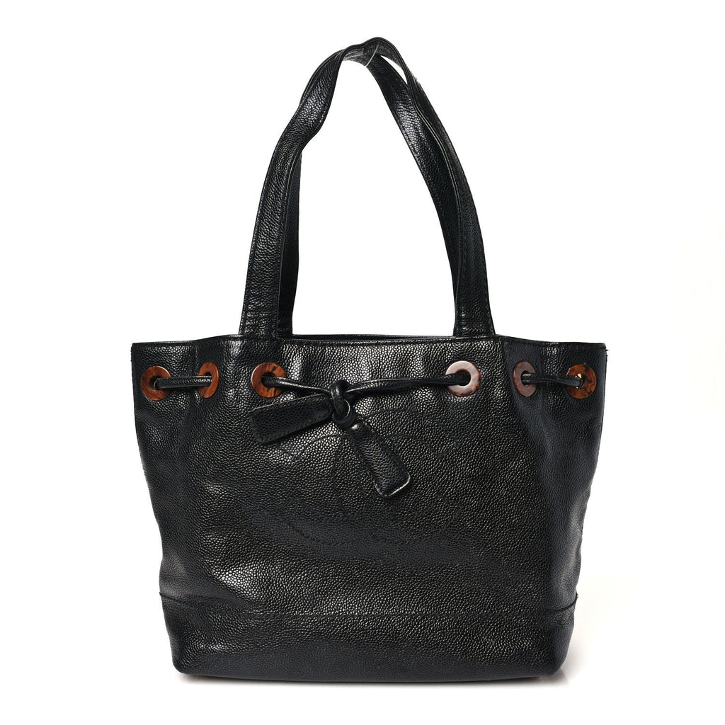 Caviar Tortoise Timeless CC Drawstring Bucket Bag Black