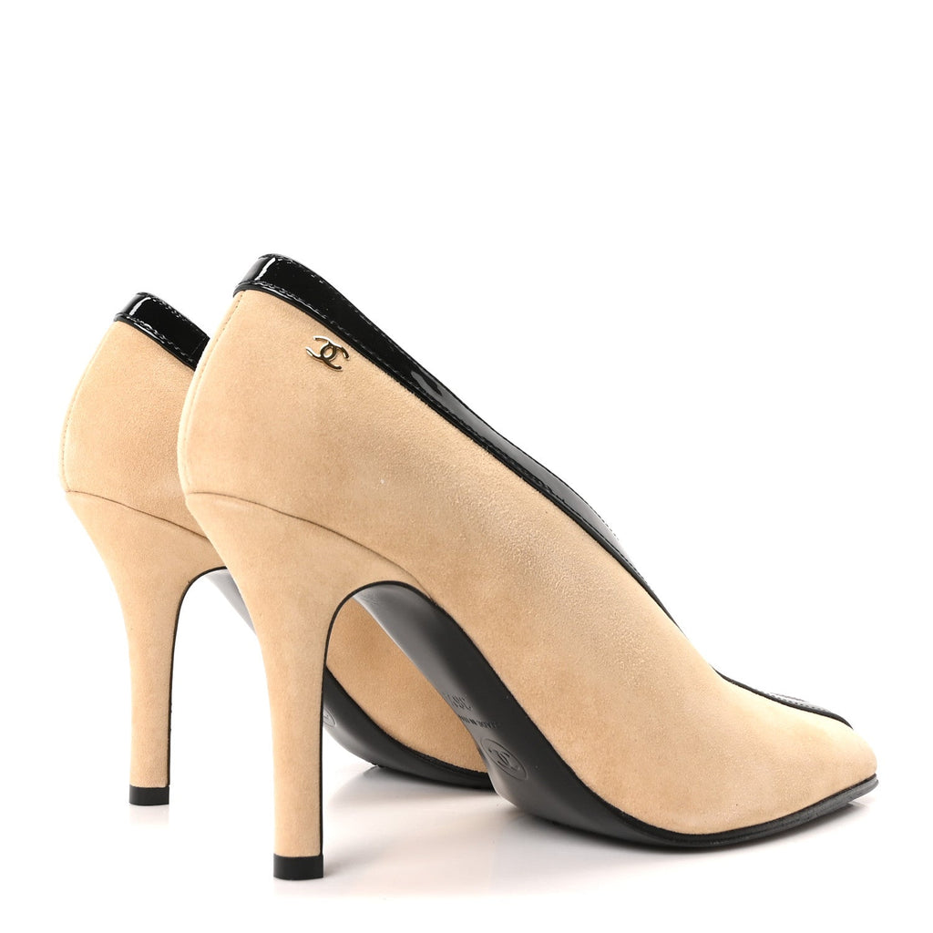 Suede Patent Calfskin Pumps 36.5 Beige Black