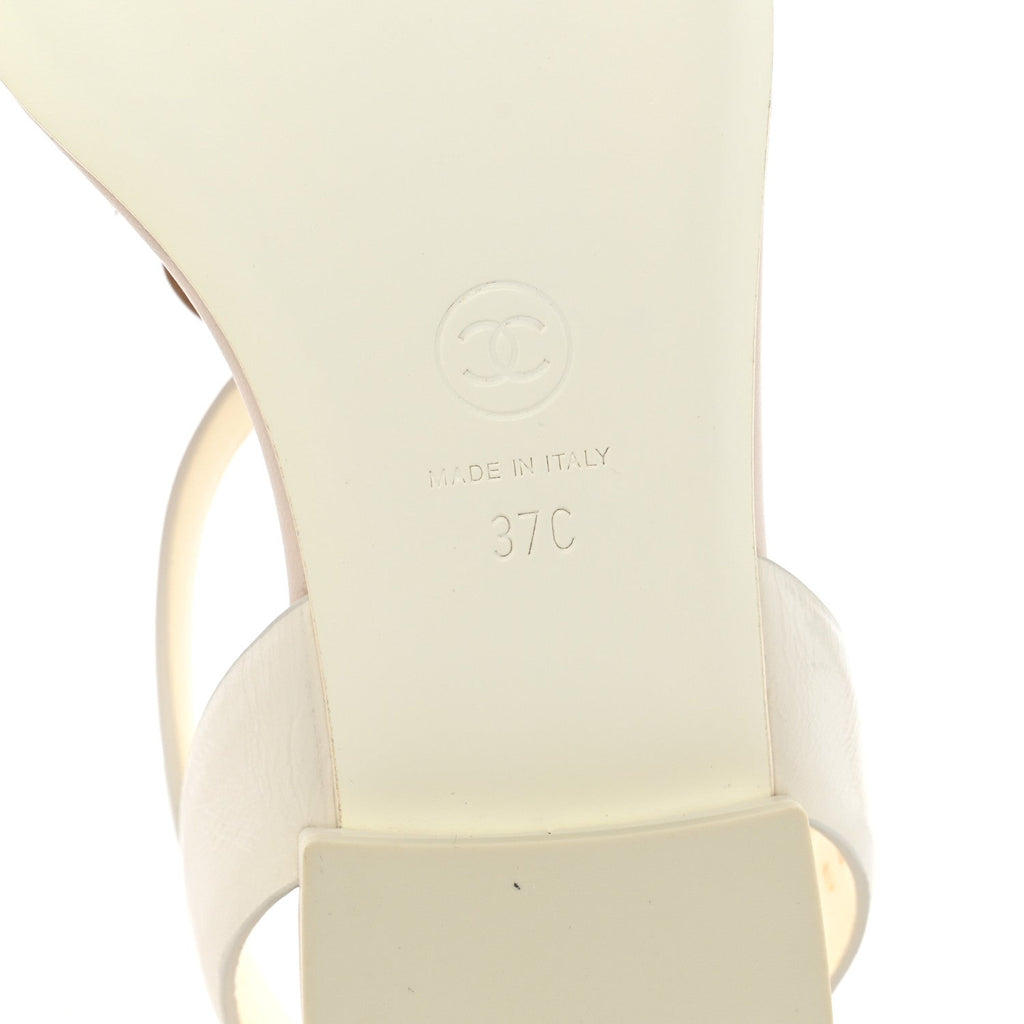Shiny Calfskin Camellia Thong Sandals 37 Ivory Beige