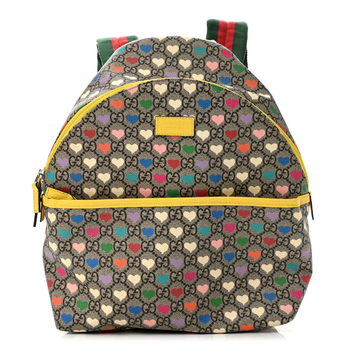 Soft GG Supreme Monogram Hearts Web Childrens Backpack  Beige Ebony Multicolor Freesia