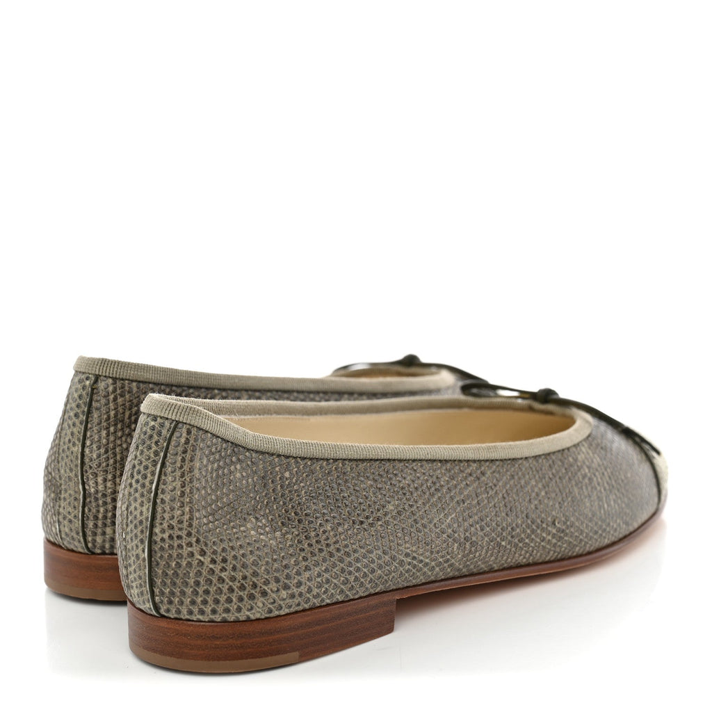 Lizard Cap Toe CC Ballerina Flats 38 Green